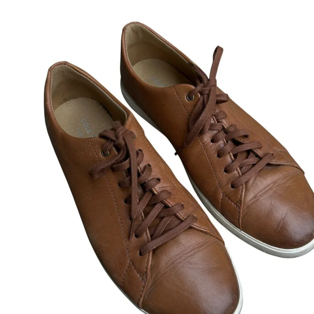 Cole Haan Grand OS Crosscourt II Sneaker British Tan Leather Lace Up Size 9.5